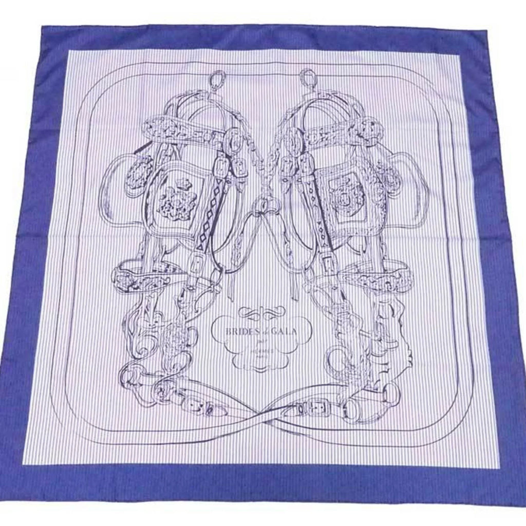 GALA ladies scarf Hermes BRIDES 90 navy de Pre-Owned x HERMES silk Carre (Good) white