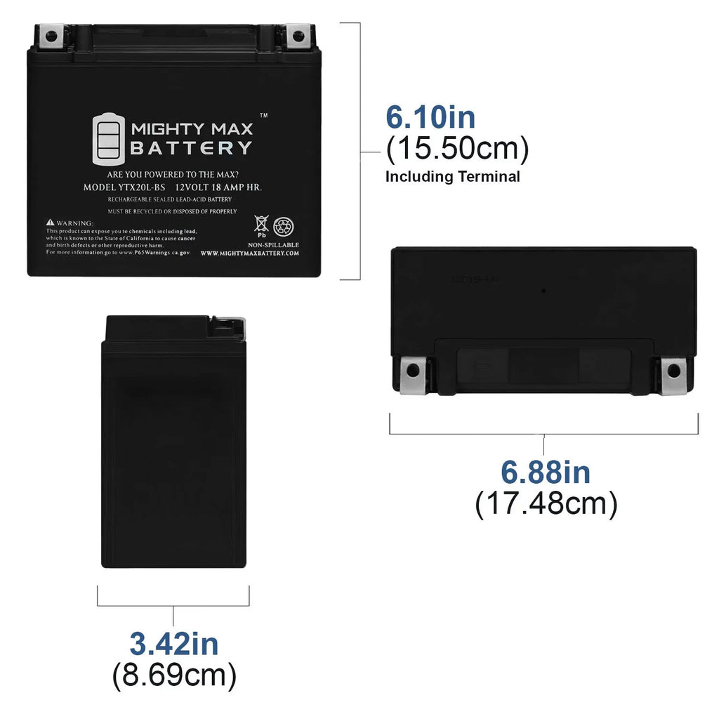 YTX20L-BS for Battery Jet 95-99 Ski Replacement E1F2G1G2 Kawasaki
