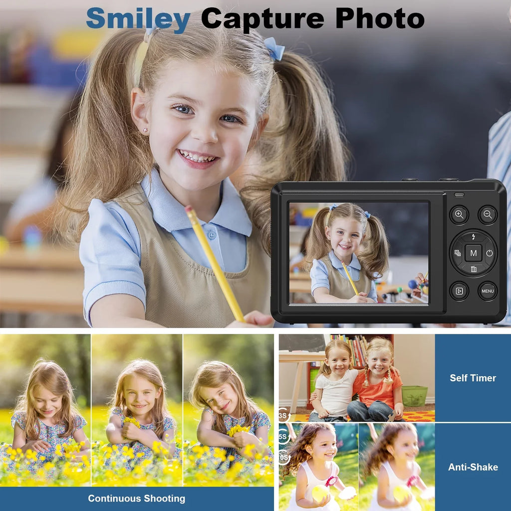 with Digital Camera SEREE SD Zoom, and 2 Card 16X Digital Digital and with Camera Autofocus Batteries 44MP Portable Point Cameras 32GB Compact 2.4'' 4K Shoot