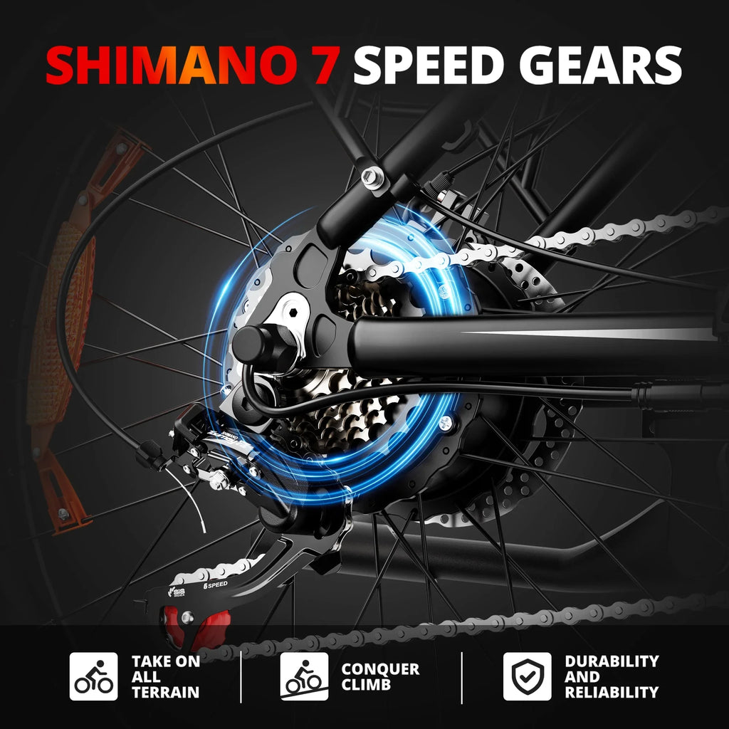 48V Electric Gears,26" Absorber Battery,19MPH Bicycle,Dual for &65 Ebike UL2849 Removable Fat Electric Miles EB26 Commuter Tire Mountain Bike 7 Speed Shock with AMYET Adults,750W Electric 15Ah Bicycle