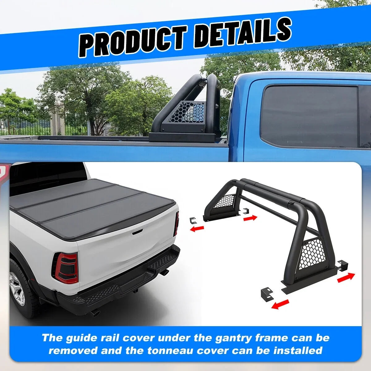 Bed Truck Bar Bar Rack For 2019-2023 Fit Chase Ranger Sport Roll Adjustable 62.9-74.7"