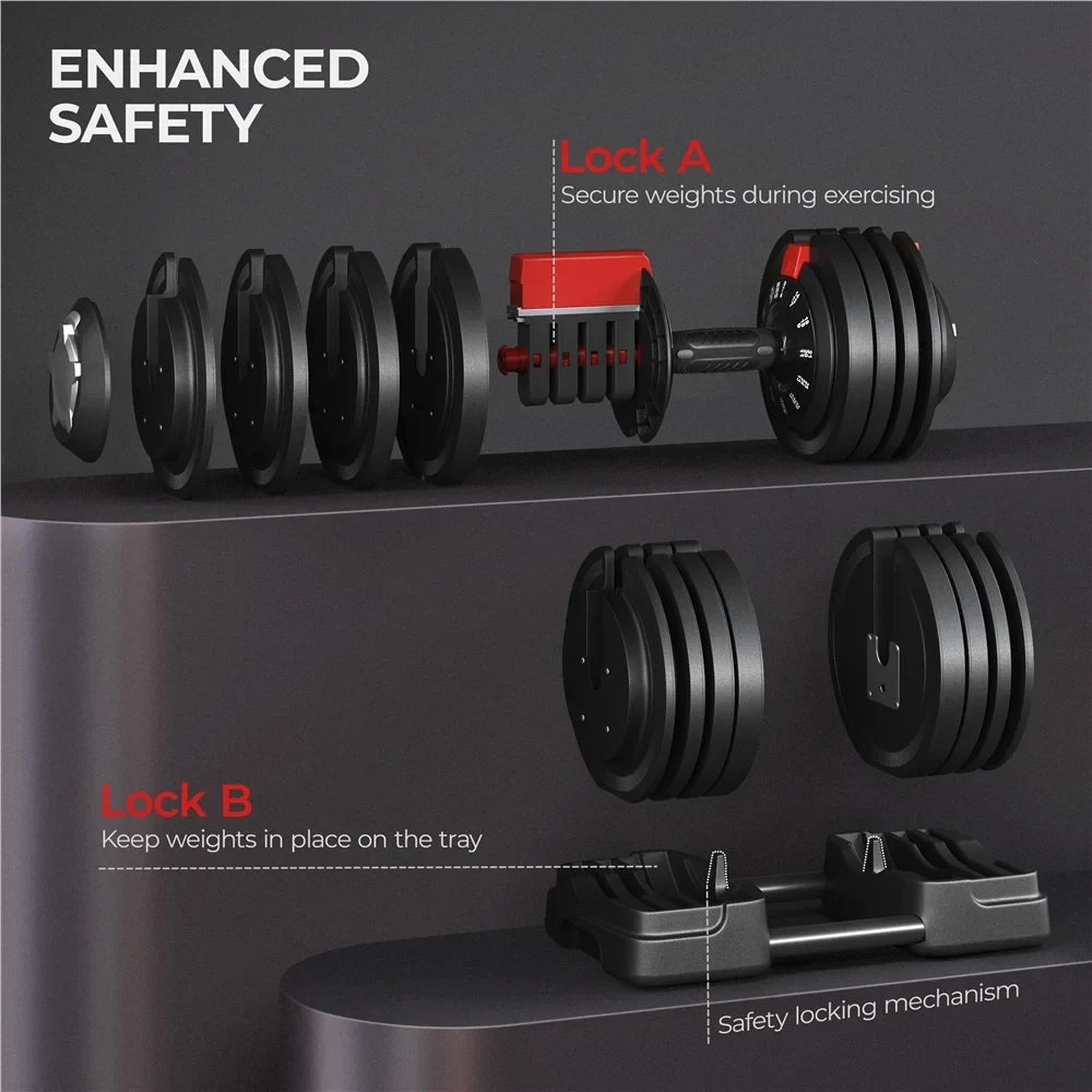 With Set Dumbbell Quick-Adjust 3-In-1 Handle, 7-52.5lbs Anti-Slip Renwick Weight Black