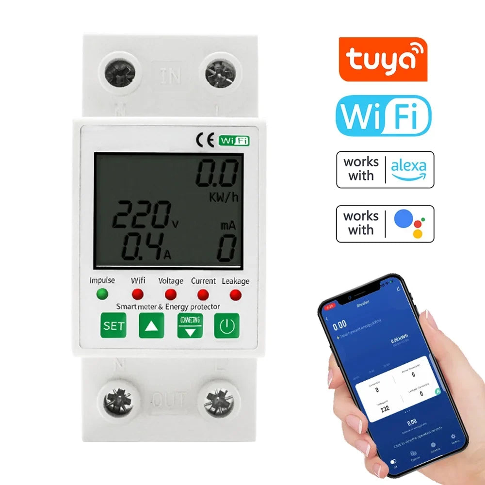 and Function Timer Home Voice Pinnaco Intelligent for Meter with Electric Leakage with WiFi Control Protection Compatible -
