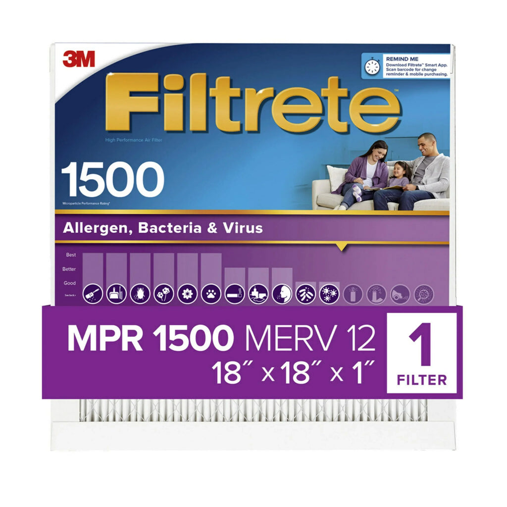 1 Allergen, Bacteria 1500 Air MPR Virus, and Filter, Filter Filtrete 12, MERV 18x18x1