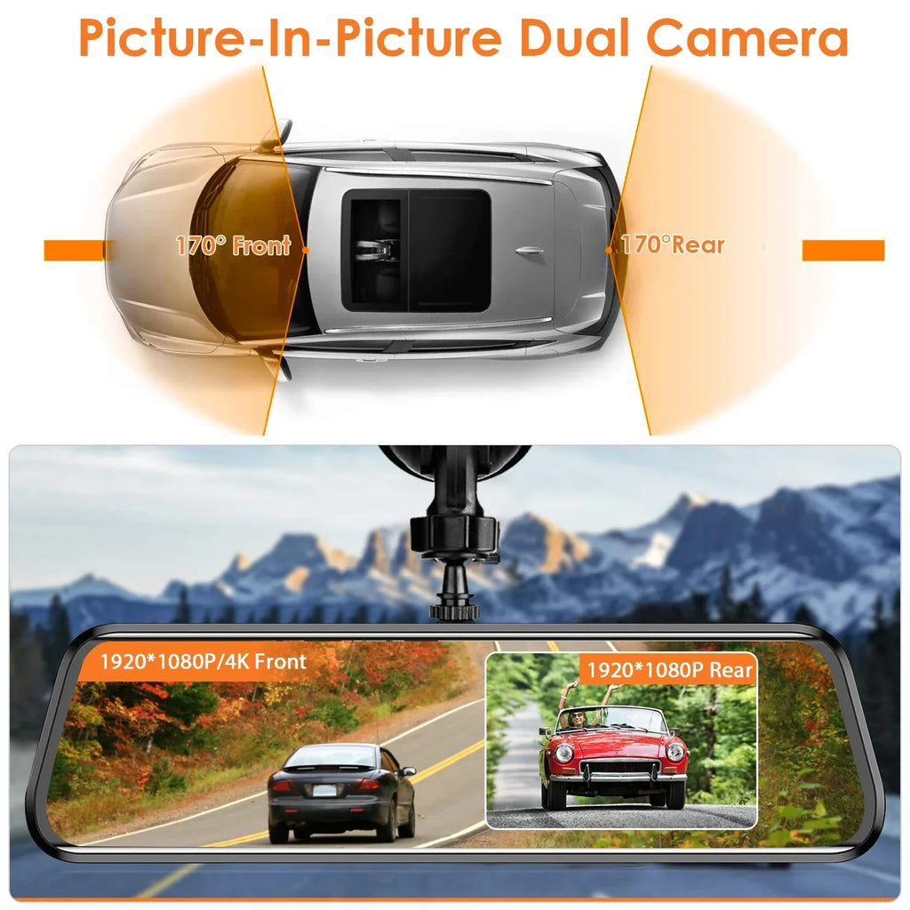 Monitor Dual 4K Lens DVR with Recorder Night Camera Parking Cam G-Sensor, HD Dash Angle Vision, 170° iMounTEK Car