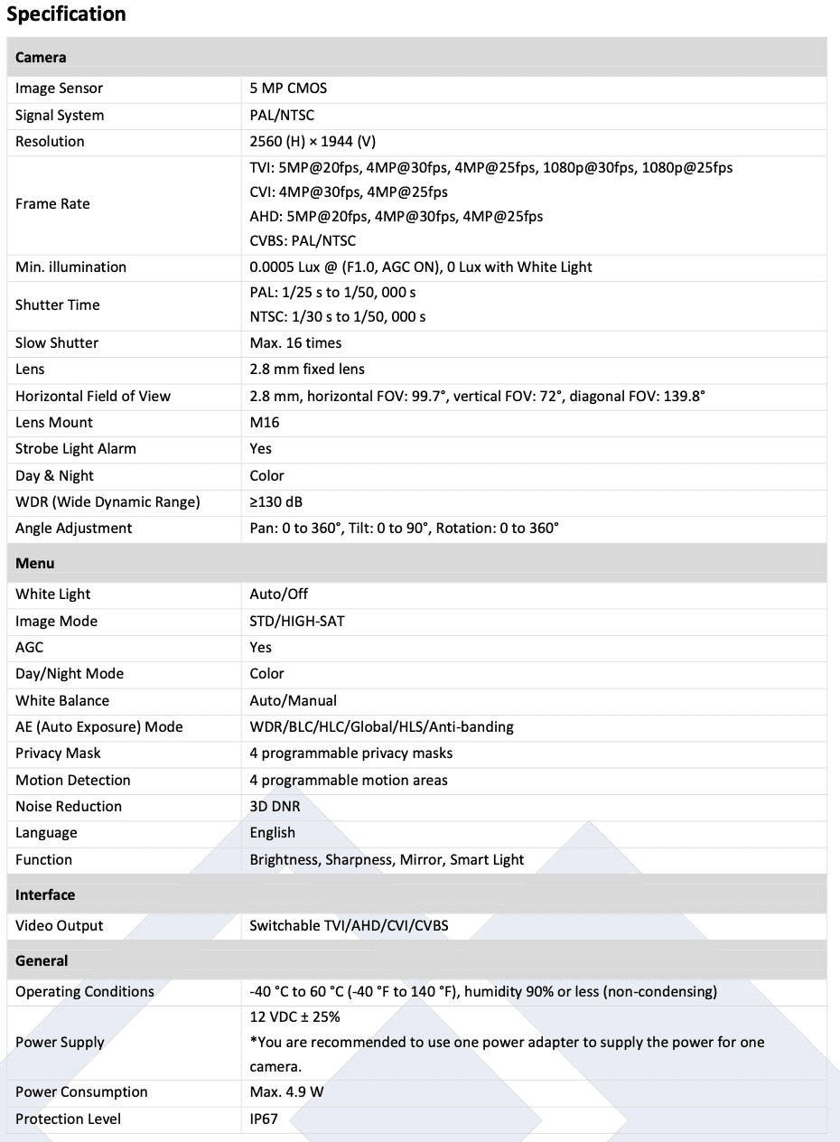 247 2.8mm 5MP CMHR9252W-28CF HD LTCMHR9252W-28CF TVI Bullet Full 131ft Light WDR Camera LTS Color