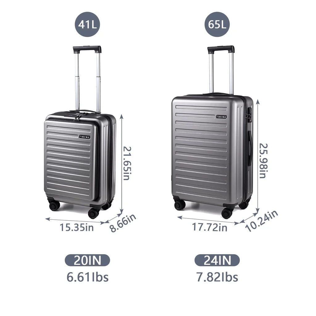 37~41L 20 Pocket Piece 65L,Dark Inch with Spinner ABS+PC with Set, Luggage Only Hardshell Lightweight Laptop TSA Lock Expandle, + 24 Wheels, 2 20/24 & Front Inch Suitcase Grey 20 &