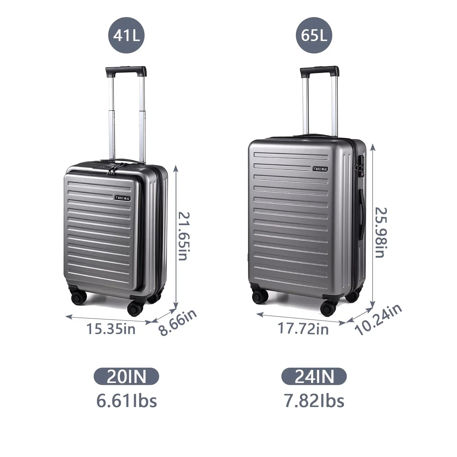 37~41L 20 Pocket Piece 65L,Dark Inch with Spinner ABS+PC with Set, Luggage Only Hardshell Lightweight Laptop TSA Lock Expandle, + 24 Wheels, 2 20/24 & Front Inch Suitcase Grey 20 &