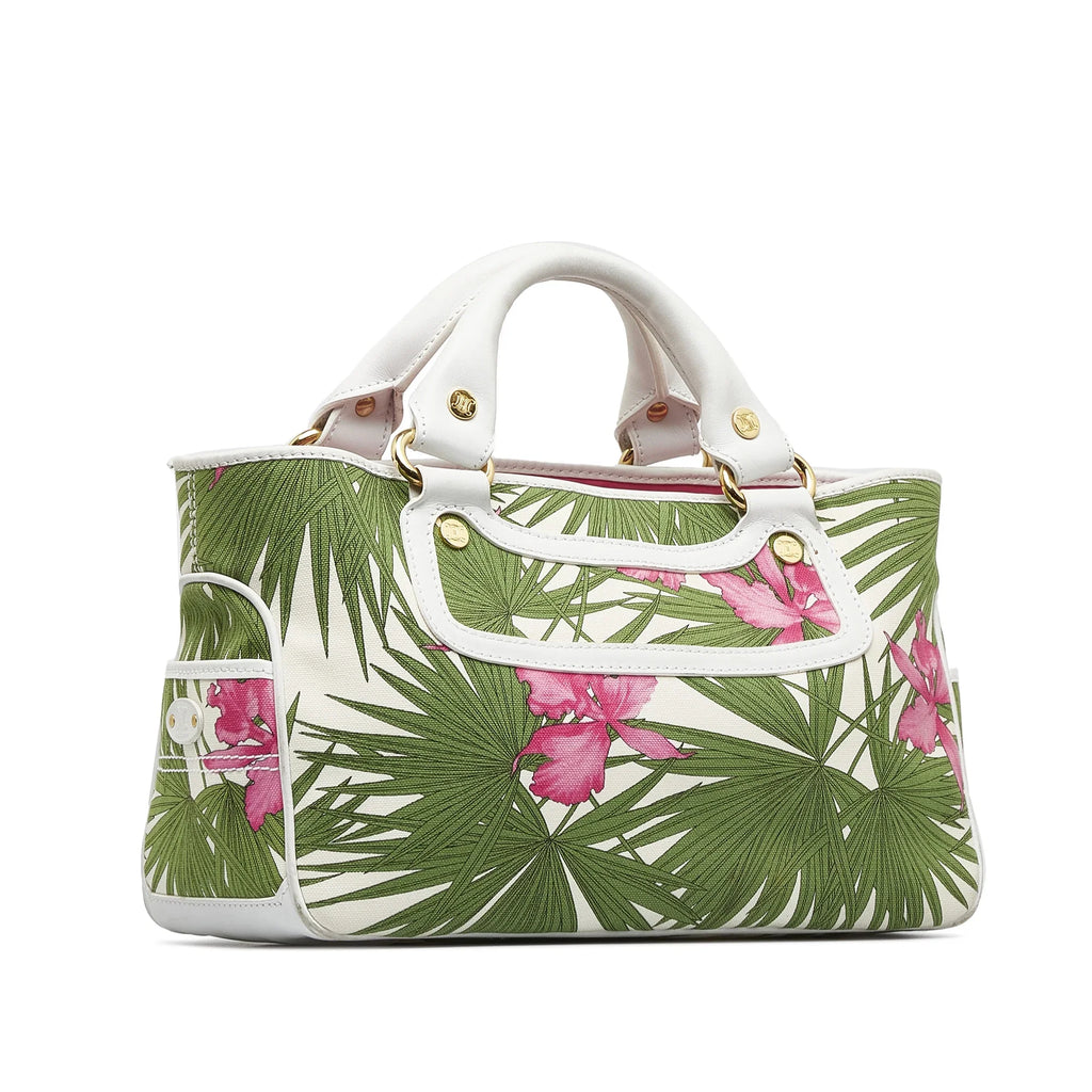 Pre-Owned Canvas Top Celine Authenticated Unisex (Good) Boogie Handbag Green HandleBag Fabric