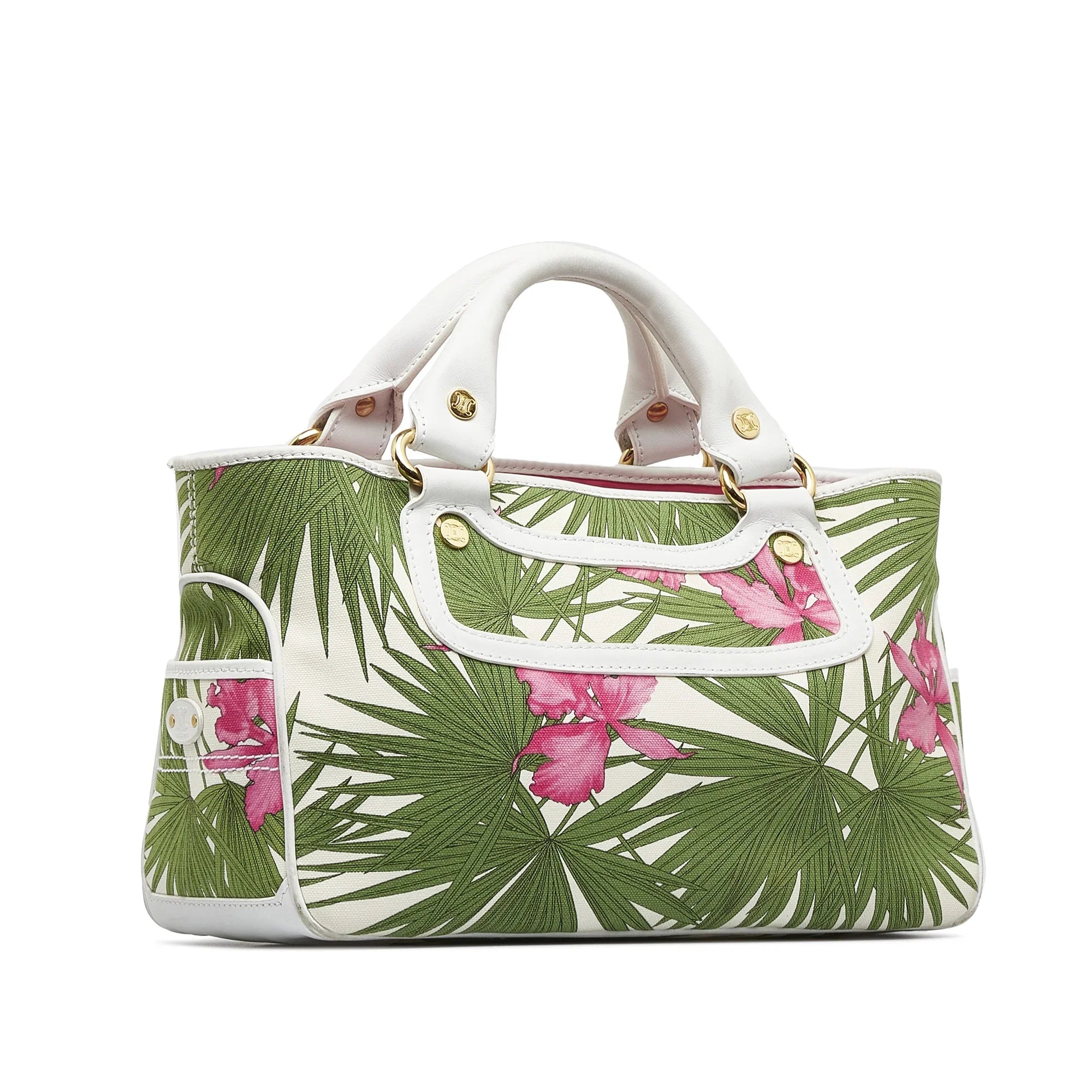 Pre-Owned Canvas Top Celine Authenticated Unisex (Good) Boogie Handbag Green HandleBag Fabric