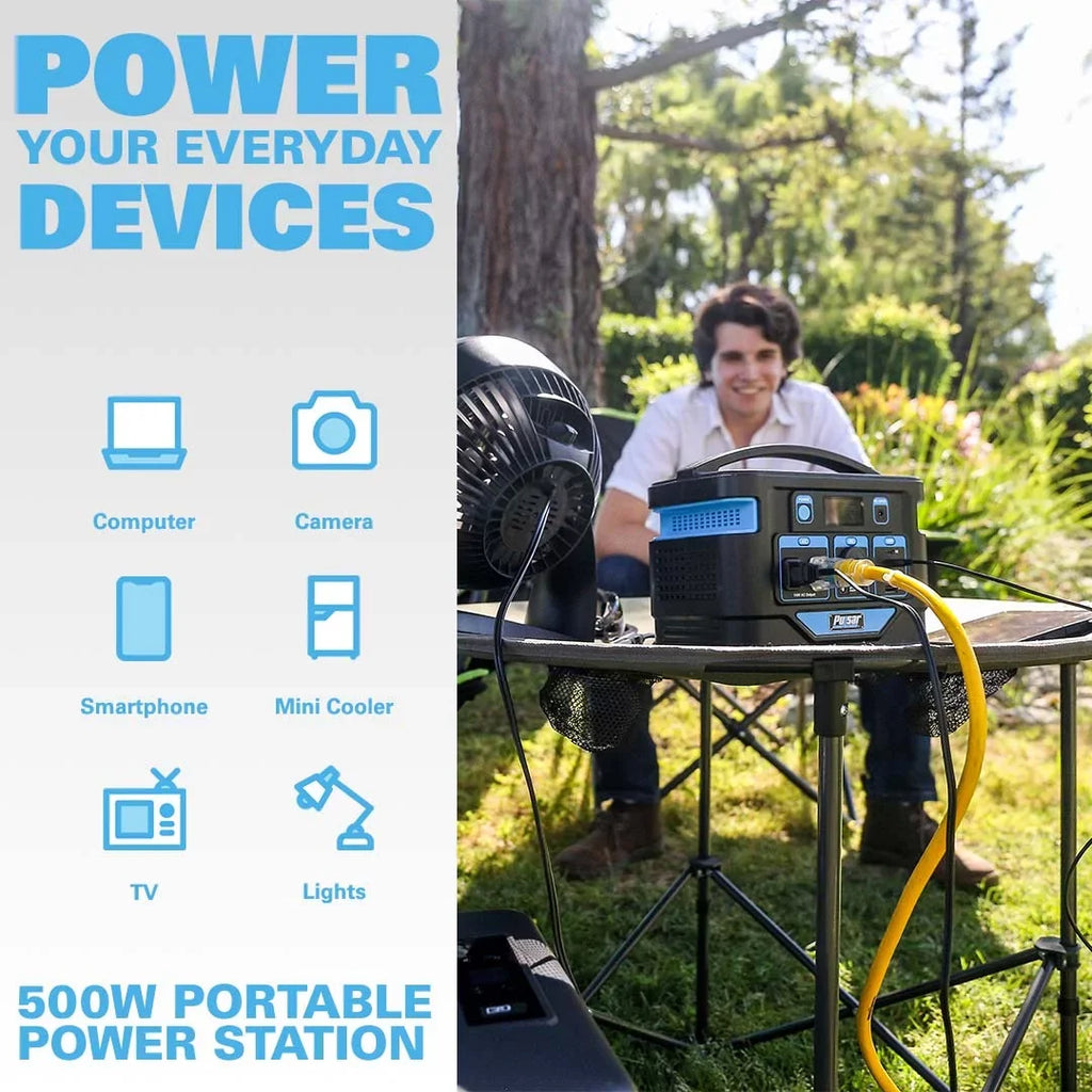 Display and Watt Charging with LCD Pulsar Portable Pad Capacity) Lithium-Ion (518Wh Power 500 Station Wireless