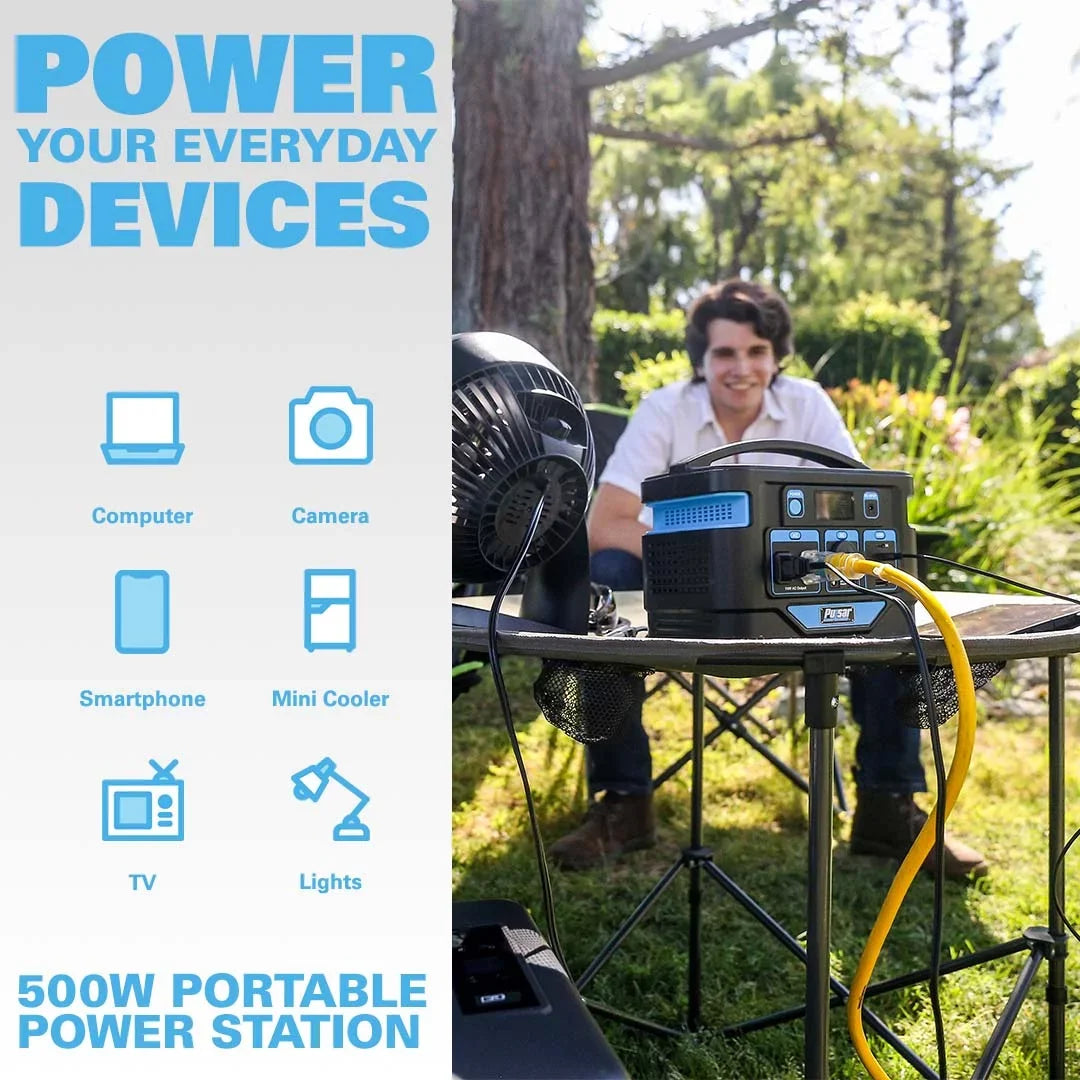 Display and Watt Charging with LCD Pulsar Portable Pad Capacity) Lithium-Ion (518Wh Power 500 Station Wireless