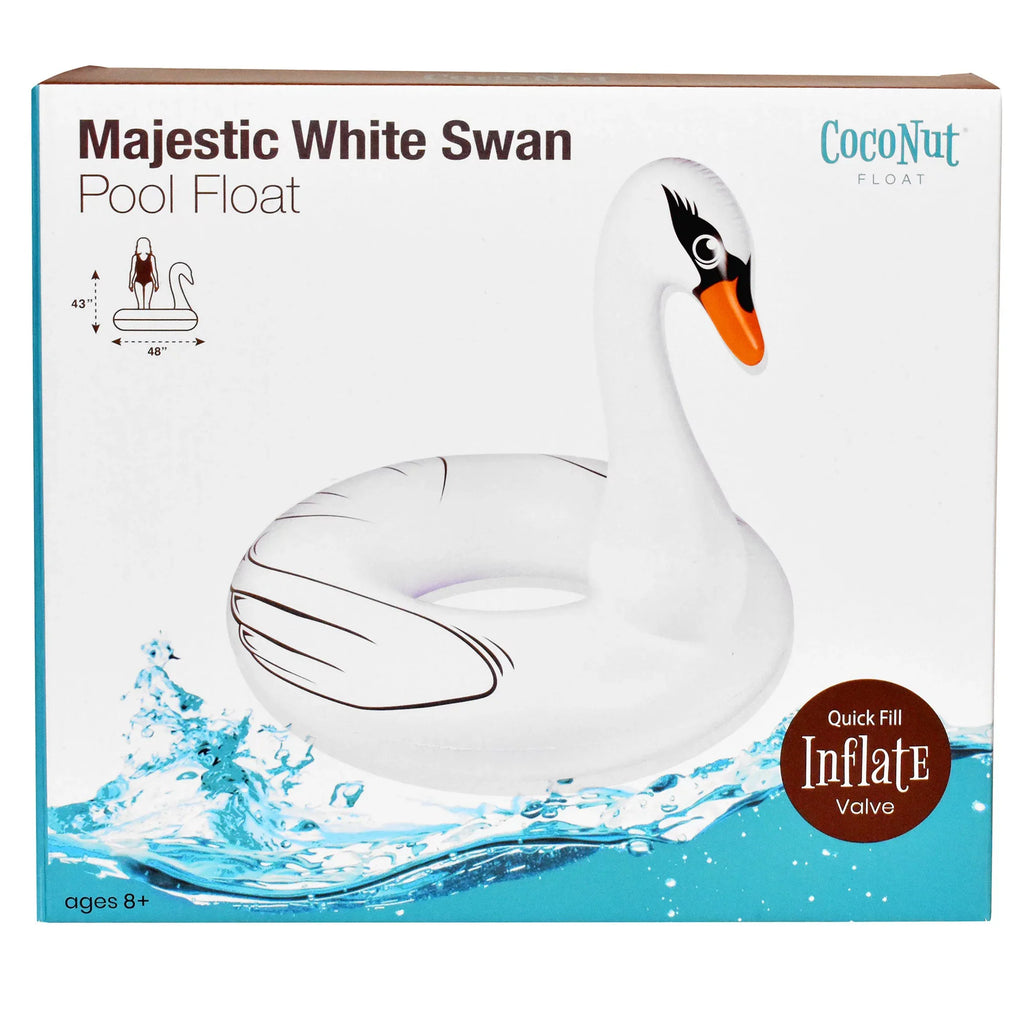 Jumbo Durable, Pool liquid Float: Raft, Party 48"x43" - Majestic CocoNut Swan Inflatable, Ring Round White Anti-Leak,