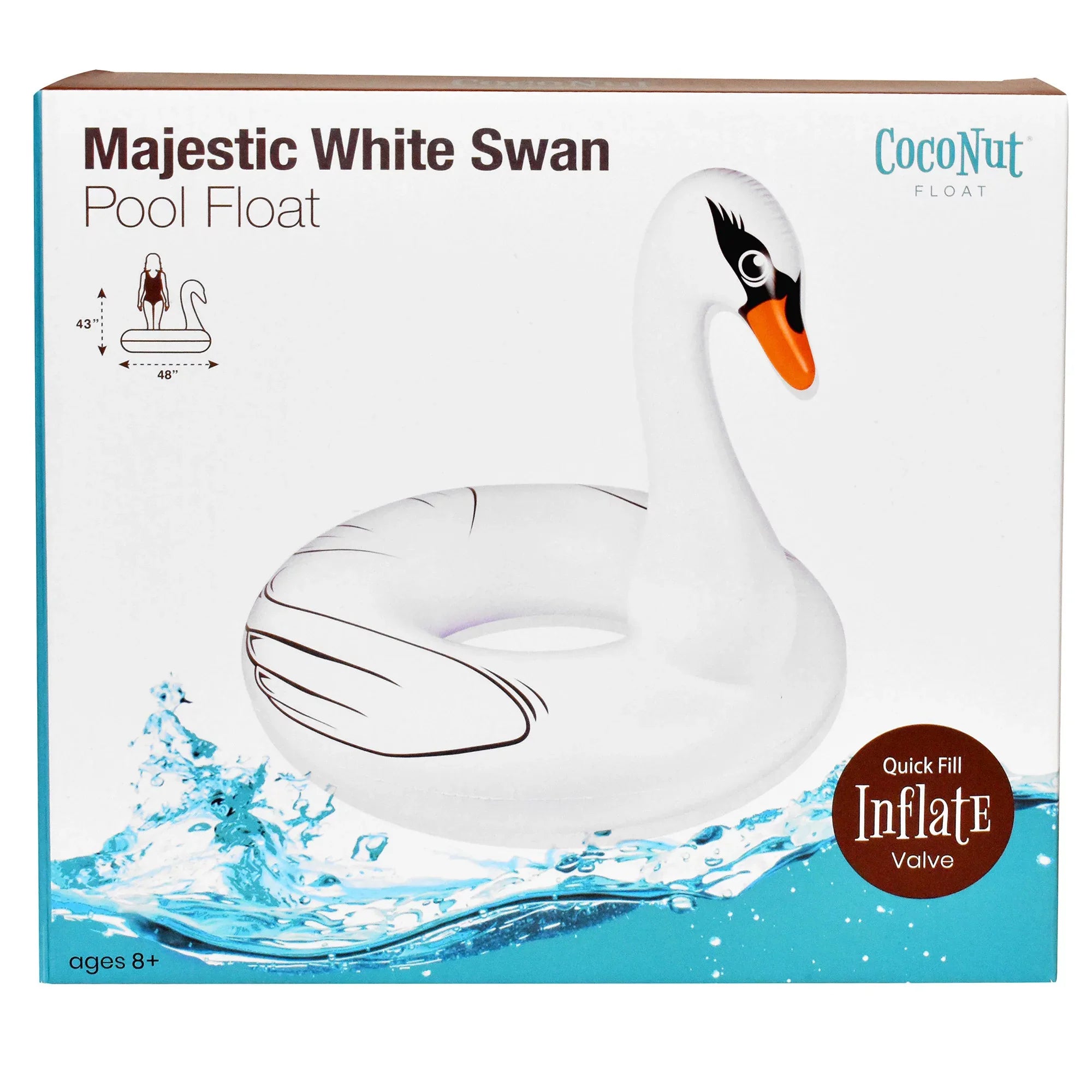 Jumbo Durable, Pool liquid Float: Raft, Party 48"x43" - Majestic CocoNut Swan Inflatable, Ring Round White Anti-Leak,