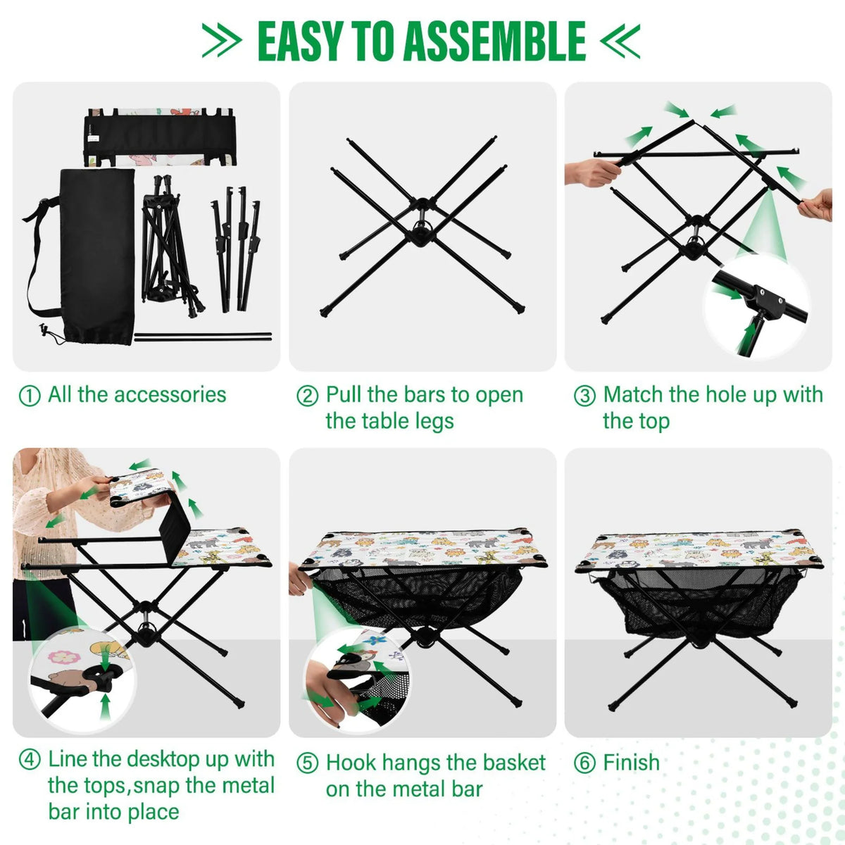 Elephant Beach with Giraffe Table Bear exterior Table Travel Portable Table Fox Camping for Bag Fishing Folding Storage Compact Picnic BBQ Cartoon