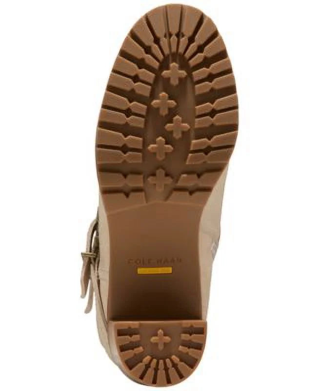 Heeled Zipper Zip-Up Almond Beige Foster Stacked Toe Heel HAAN Boots Womens Leather Accent 5.5 COLE B