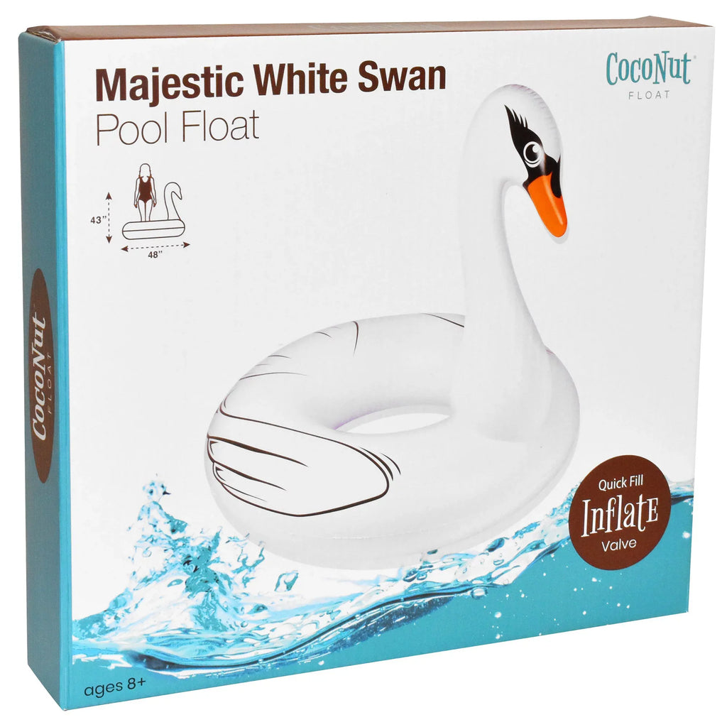 Jumbo Durable, Pool liquid Float: Raft, Party 48"x43" - Majestic CocoNut Swan Inflatable, Ring Round White Anti-Leak,