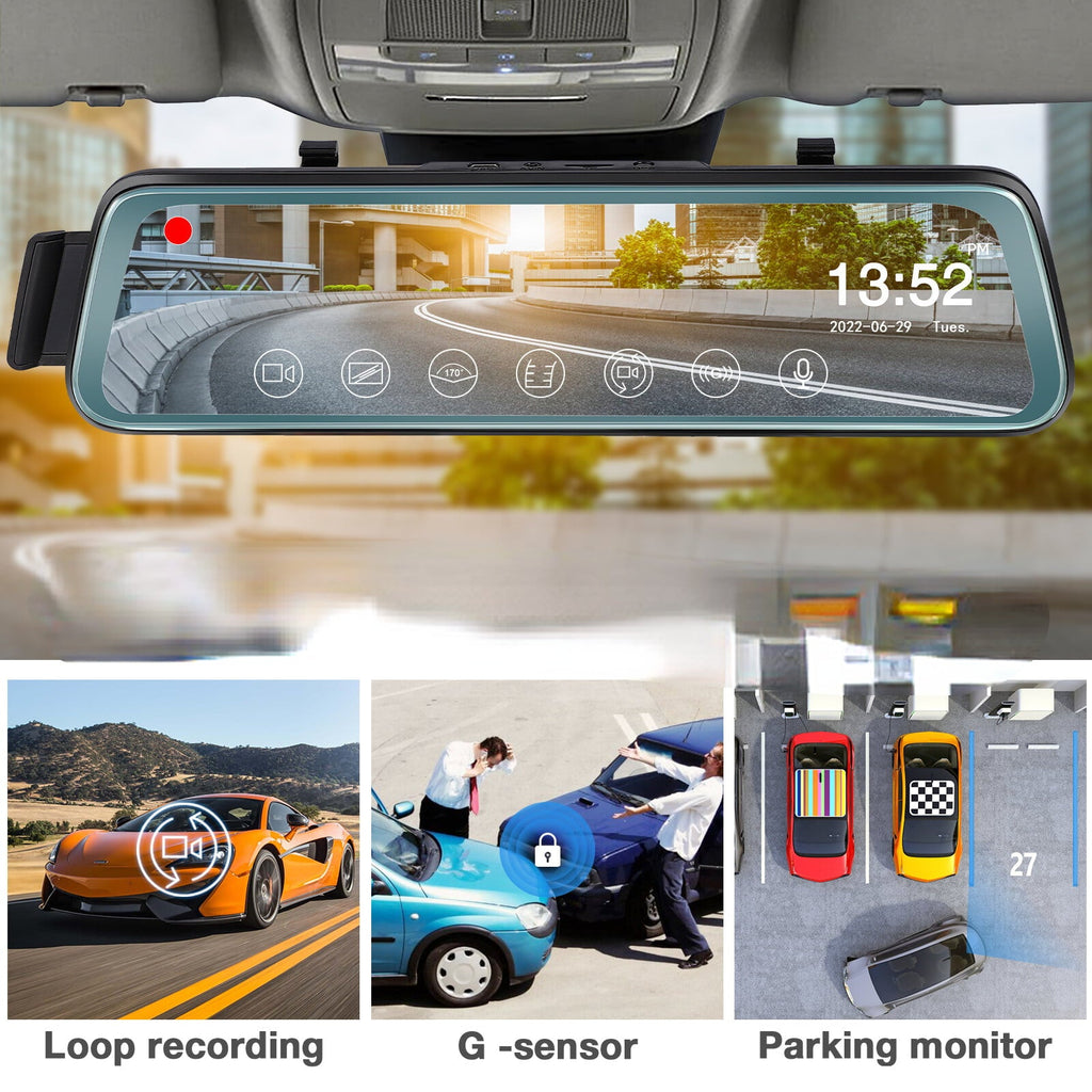 Dash Front 10' 170° Parking Camera ViewFHD Monitor Loop G-Sensor, ' 1080P Rear Backup Mirror w Cheefull and Cam Touch Full Wide Rear Recording, Camera Mirror Angle Screen