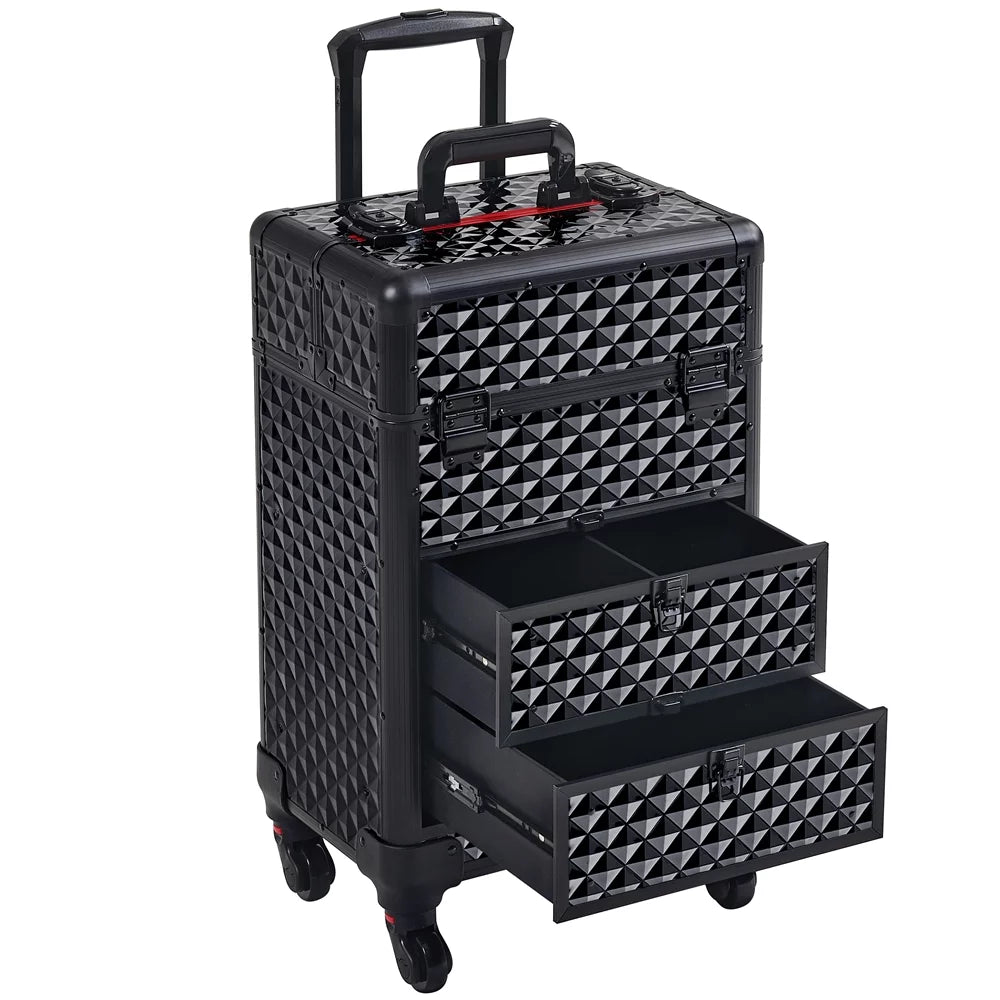 Yaheetech Makeup Train Case Professional with Rolling Drawers,Black