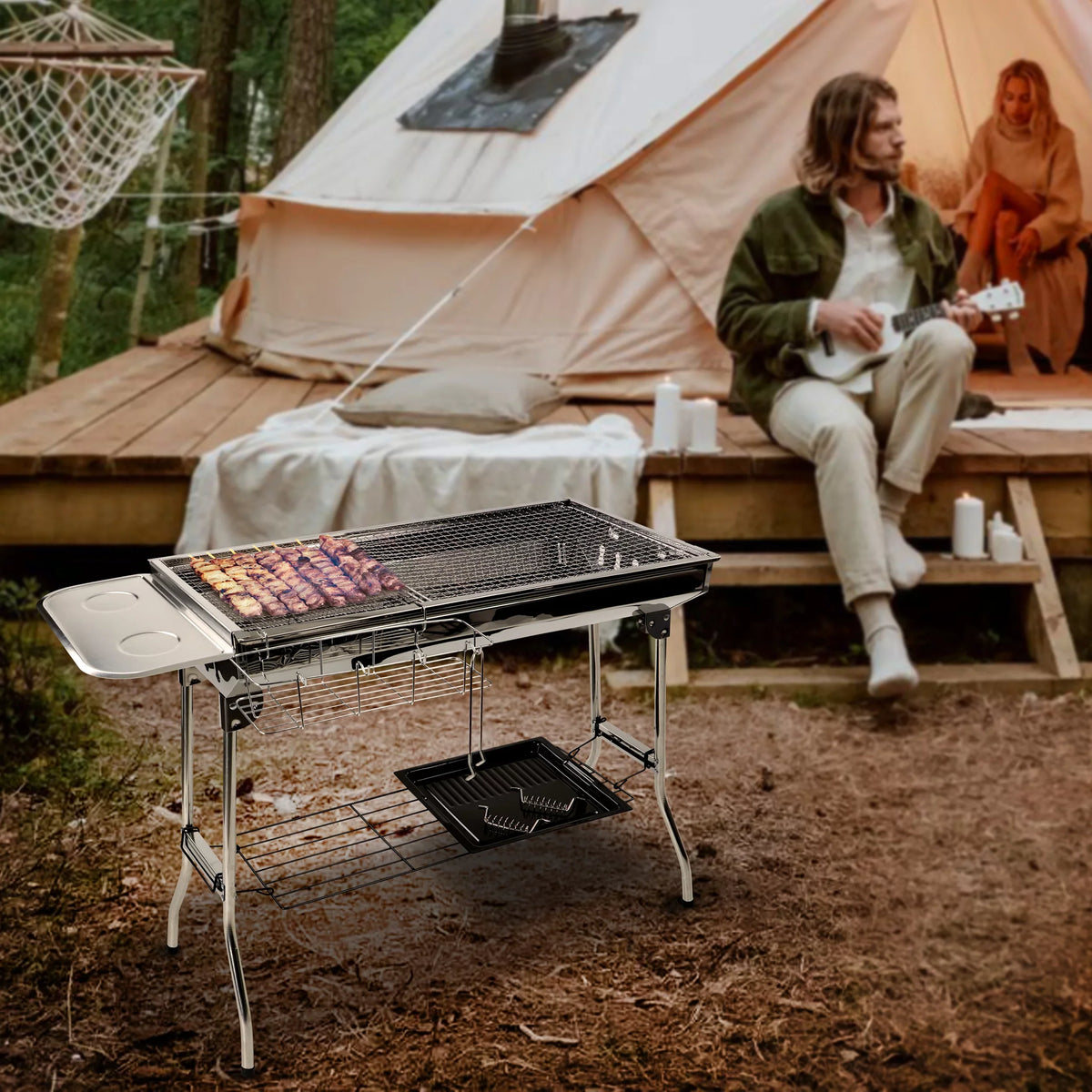 BBQ - Grill 26.8in Tall Foldable Portable Grill Camping for Charcoal Neature