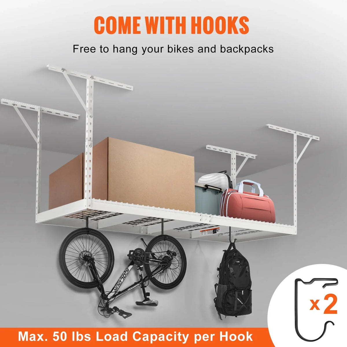 Storage Rack 600lb Ceiling White Overhead Rack Adjustable SKYSHALO 36x96" Garage