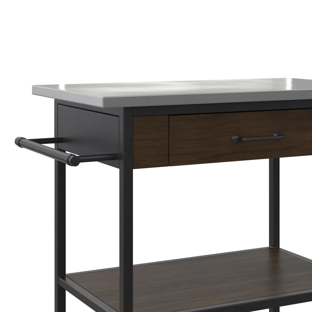 Top, Storage, Kitchen Steel Brown DHP Stainless Kane Frame, Pantry Black Counter Cart, Metal