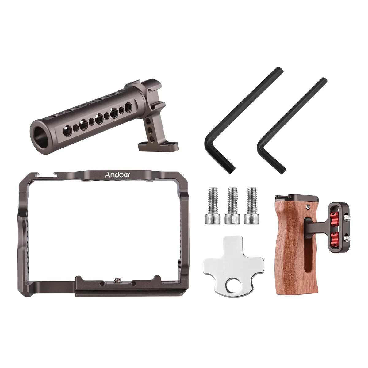 Camera II/ for Video III/ A7III Grip Cage Aluminum Kit Rig Replacement A7 with Wooden A7R Andoer Alloy Handle