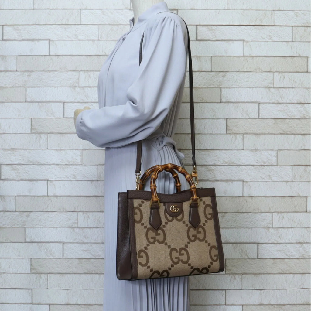 Brown Jumbo Leather Bag Pre-Owned Tote 660195 Women's Mini GG (Good) Bamboo Shoulder Diana 493075