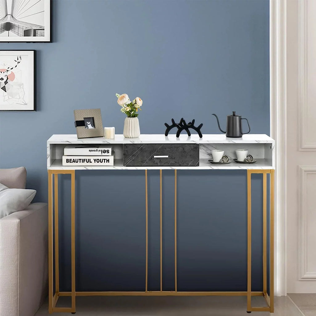 Sofa Drawer NLTBONNIE Kitchen with Table Faux &amp; - Adjustable Foyer Table for Hallway Room Pads &amp; Marble Entryway Room Anti-Toppling Console with Living Foot Device Dining Ent