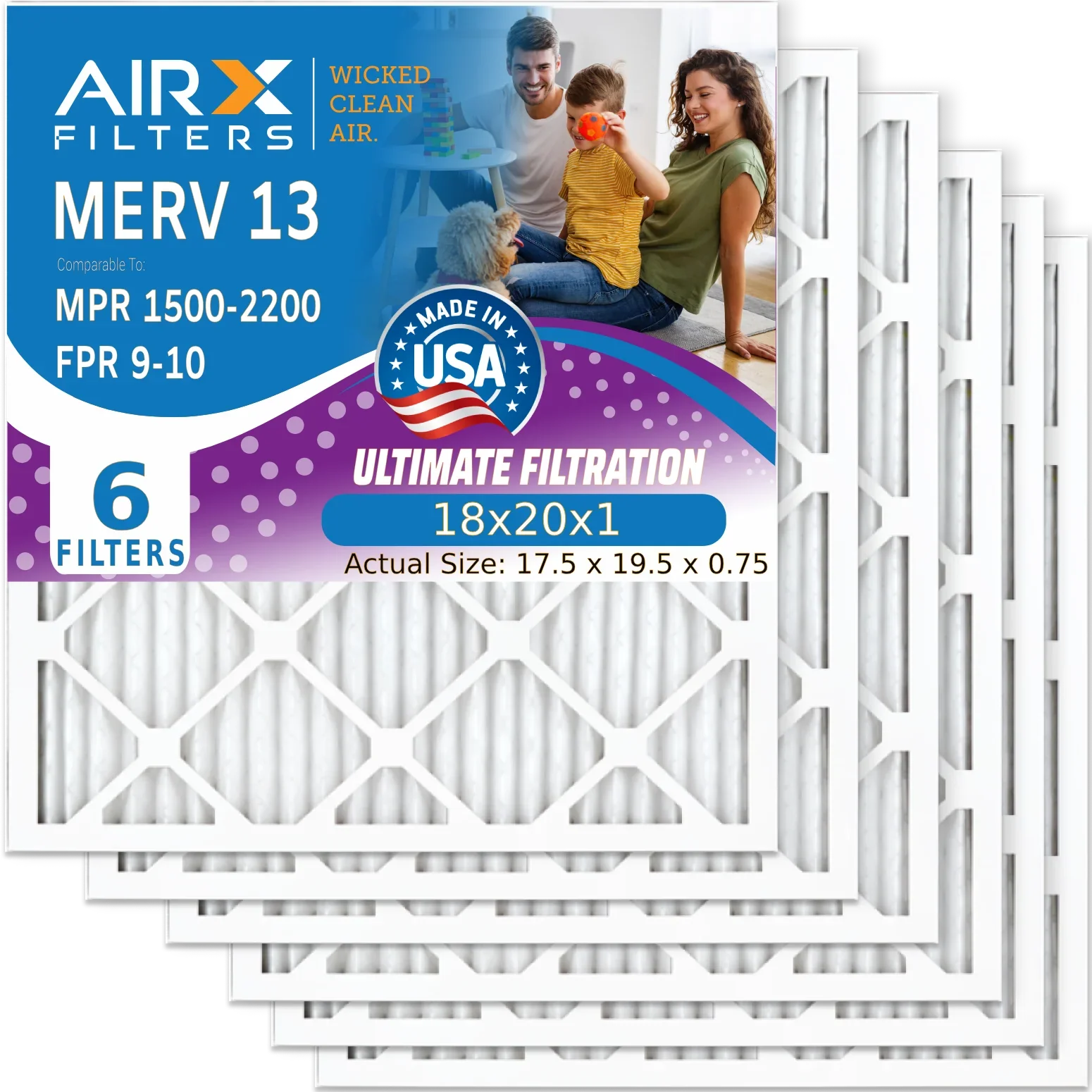 & Air Filter WICKED - MERV 18x20x1 Pleated 18x20x1 Furnace Pack FPR CLEAN Comparable to MPR Air AIRX HVAC FILTERS 1500 Filters Conditioner AIR. Made by USA 6 9 Premium Filter 13 2200 AC Electrostatic