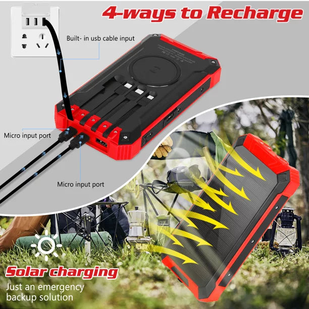 Outputs Qi with Power Port Flashlight USB 4 IPX4 LED 3 For Inputs 15W Bank K30i Solar 20000mAh 5G Built-in Charger Portable Xiaomi 5V/3A Redmi External Battery Wireless C 6 Cables Solar Waterproof