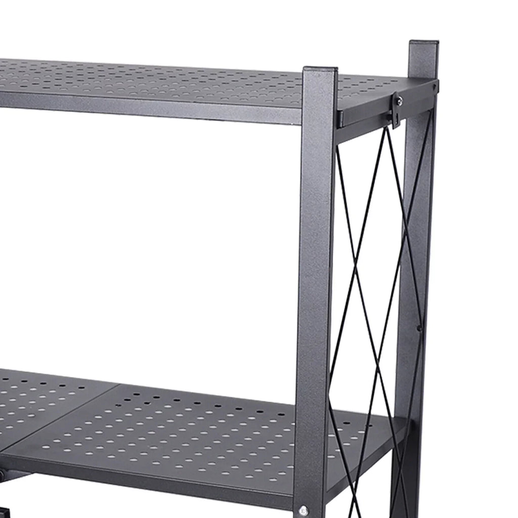 3-Tier Storage with Utility Shelves Metal Rack Kitchen Movable Trolley (Black) Cart Miumaeov Holder Foldable Rolling Wheel