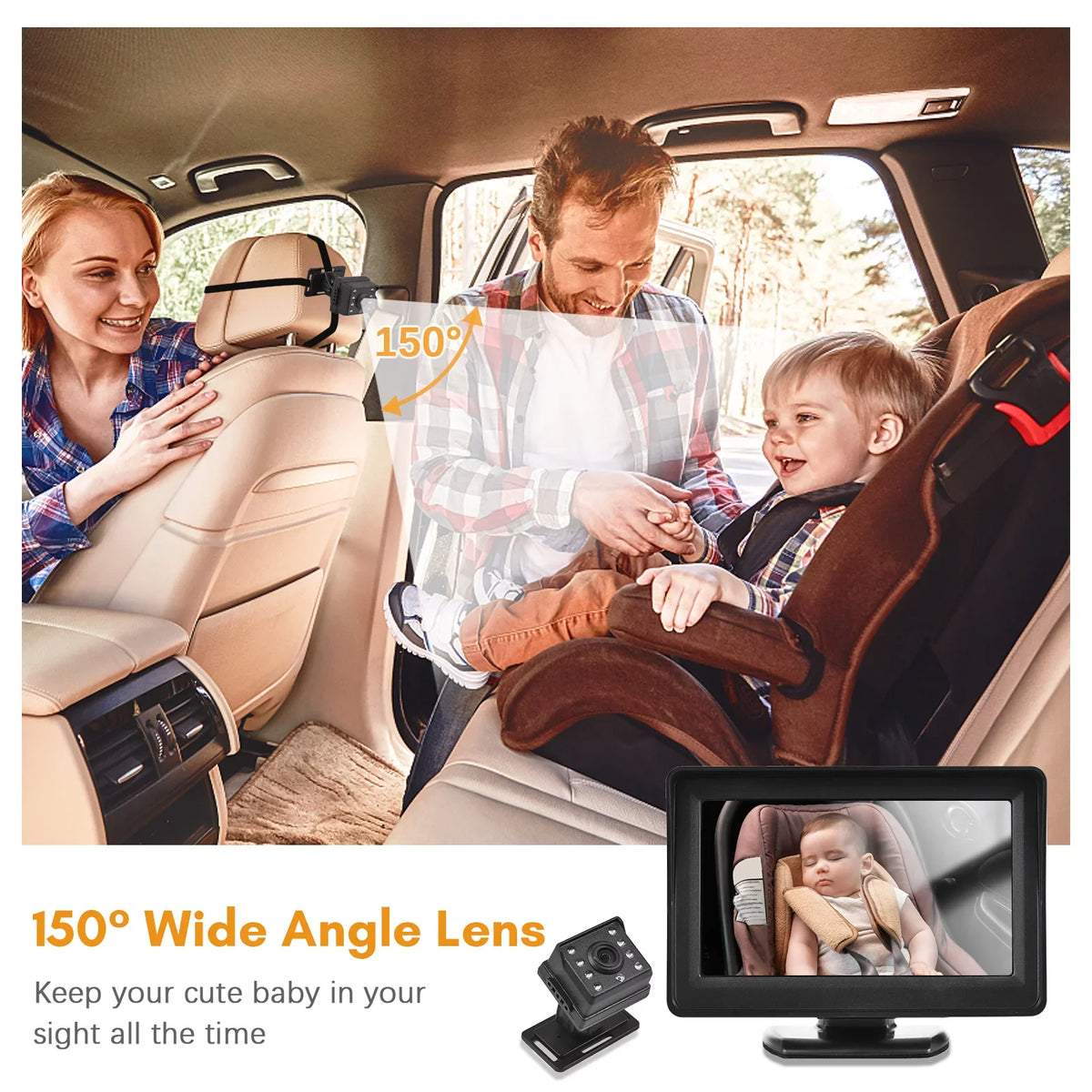 4.3 Monitor Invigilator,150° Baby Inch Car 150° Car Camera Car Mirror Installation Display Display Vision car Baby Wide Pristin Mirror View Easy Monitor Monitor 150° Wide 720P Baby Camera Camera