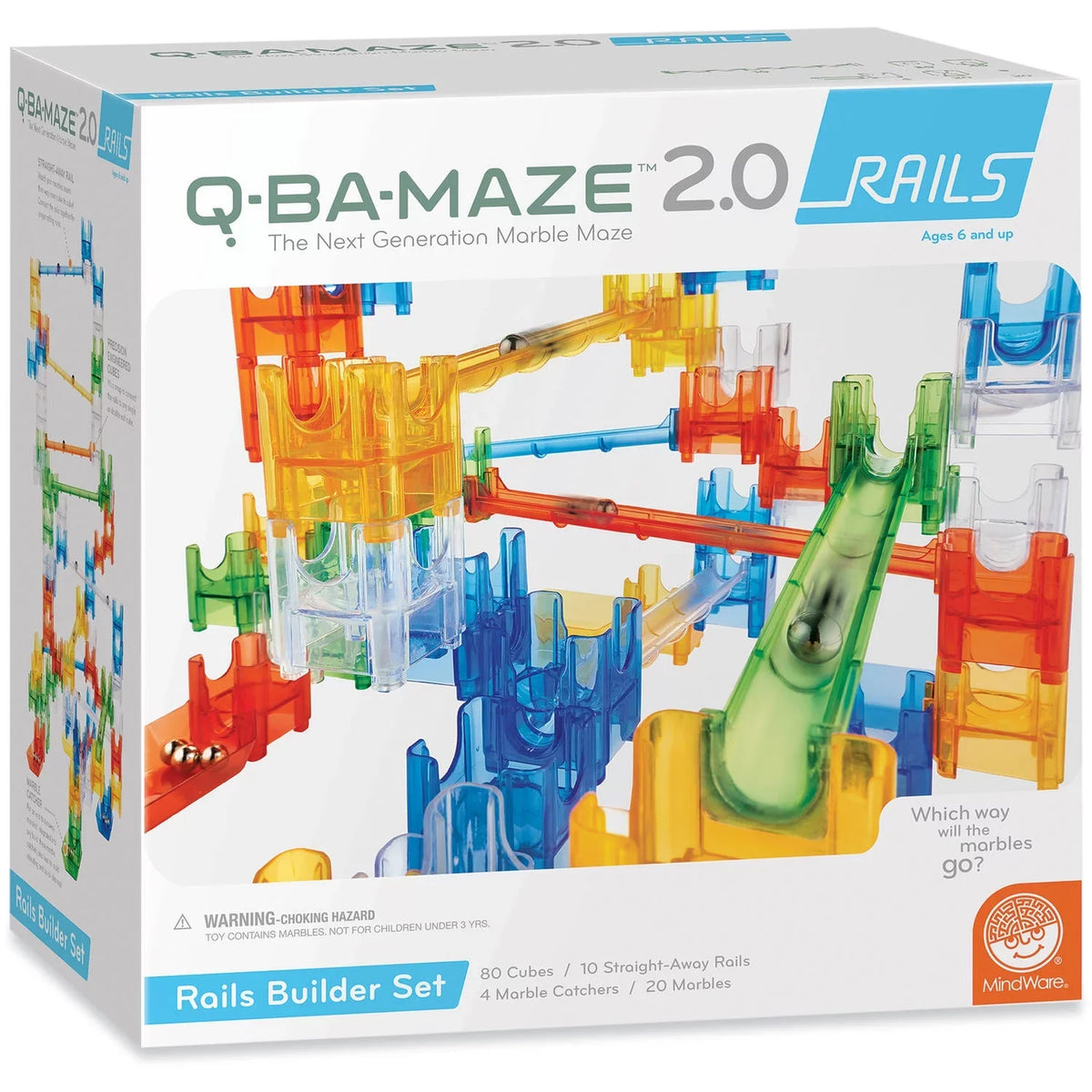Light-Up 6+ Q-BA-MAZE Pack 2.0: Ages Builder - with FREE MindWare Rails Cube