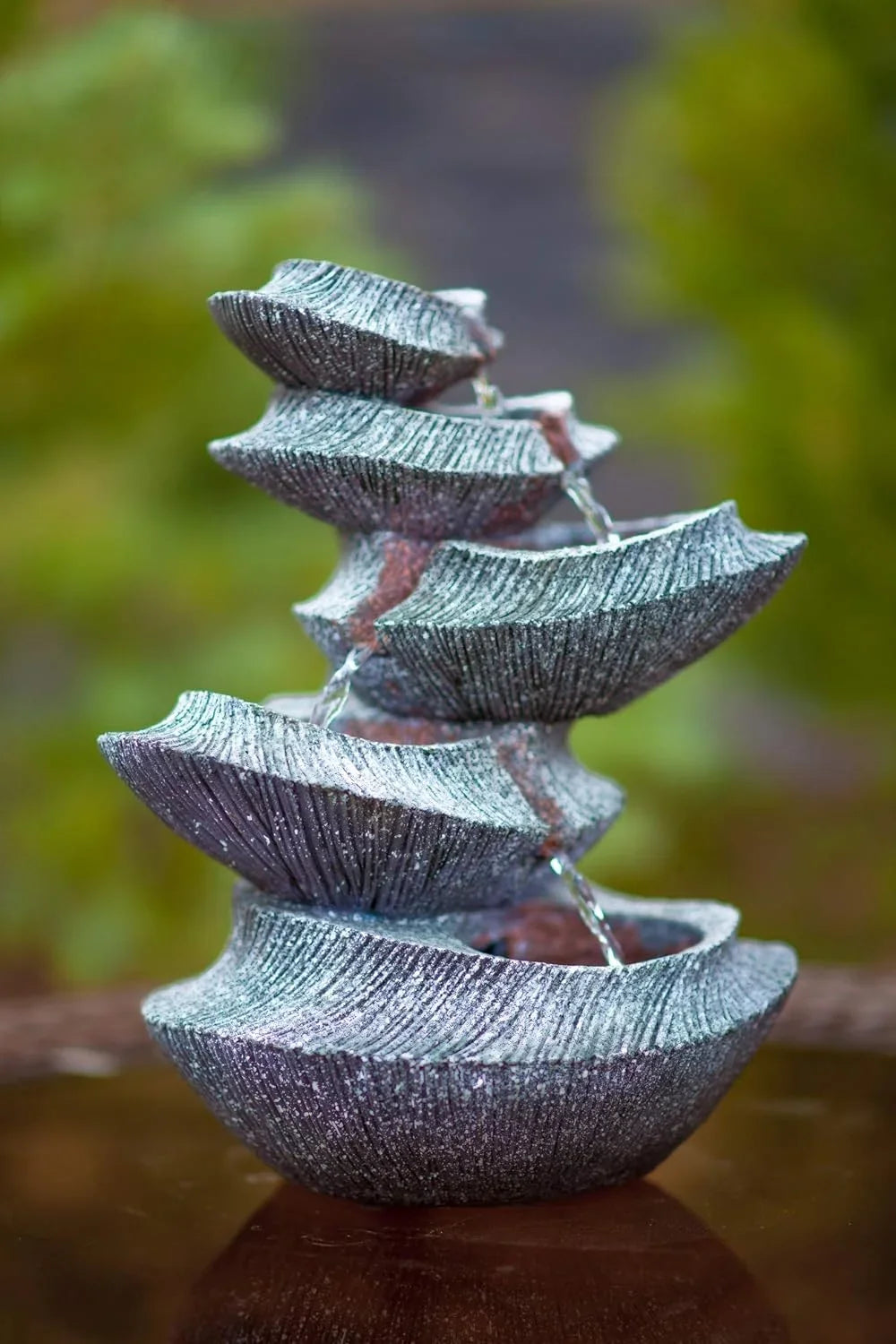 Indoor/exterior Light: Hand-Crafted Small Feature Entryways, & 14" Fountain W/LED Tiers Design. Gardens Patios. For liquid HF-B16-14LT Modern Stone s,