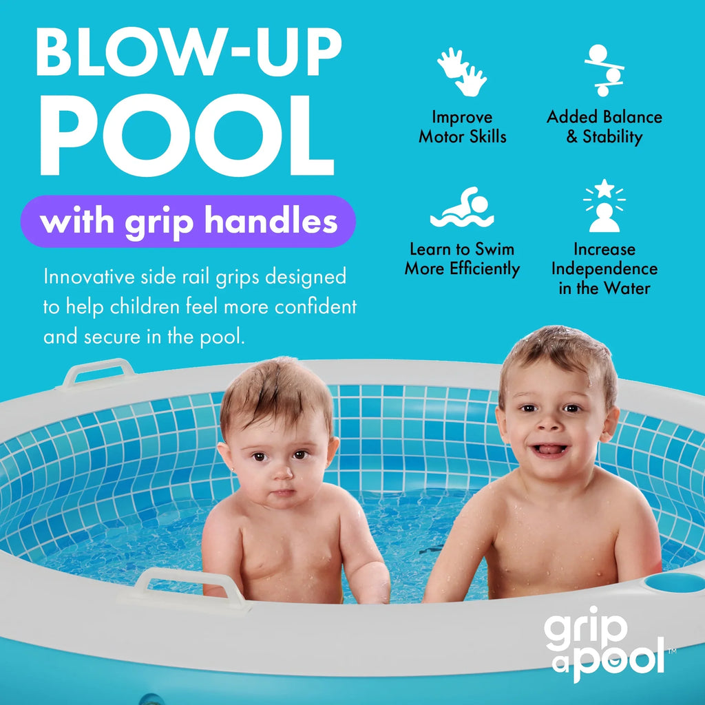 7 60"x22" and with Ages for Up and - 5 Drain Kid Kids Round 6 Large Perfect 4 with Adults Pool Blow Grip Handle Padded Floor Swimming Kiddie Bars Pool Round 8+ Inflatable