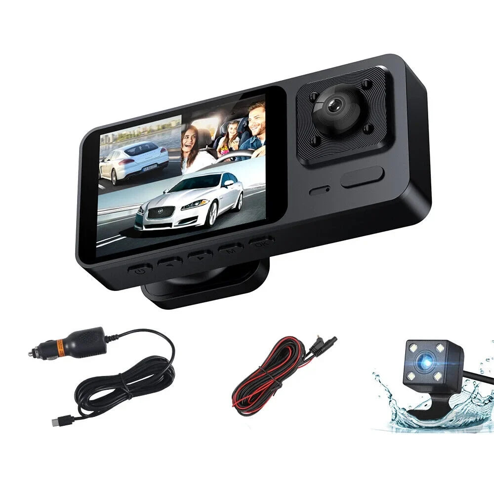 Onemayship Rear DVR Video 3 Inside Front Camera Dash Car Cam Recorder Lens G-Sensor 1080P