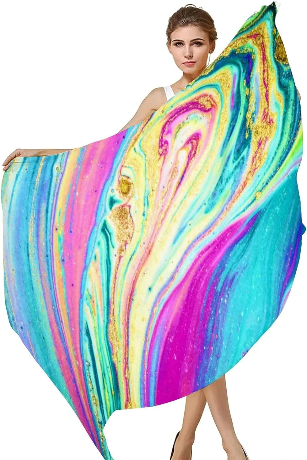 Silk Art Wrap Lightweight Marble Shawl Watercolor Women Hyjoy Girls Long Neck Scarves for Scarf