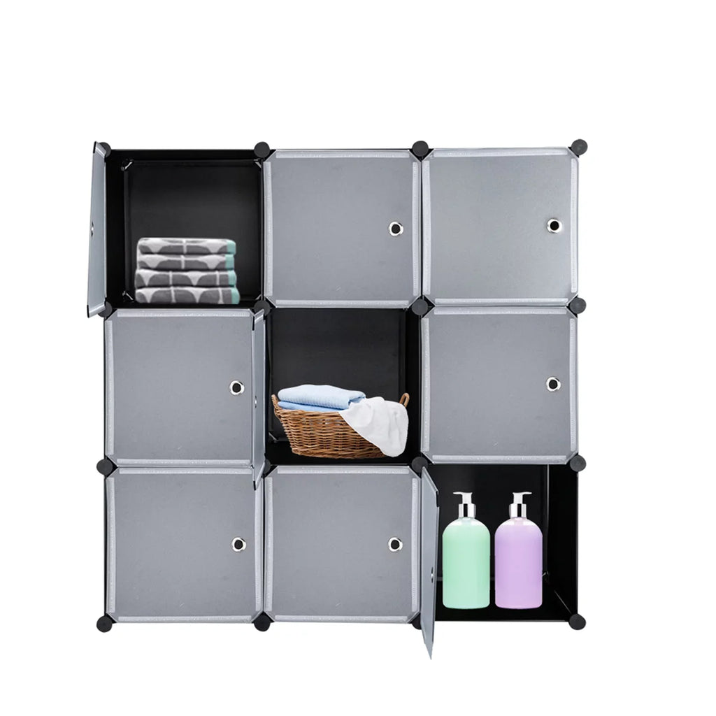 Storage Doors DIY 9-Cube Book Organizer Units, Plastic Closet Cabinet, with Shelving Modular Shelf BMTBUY