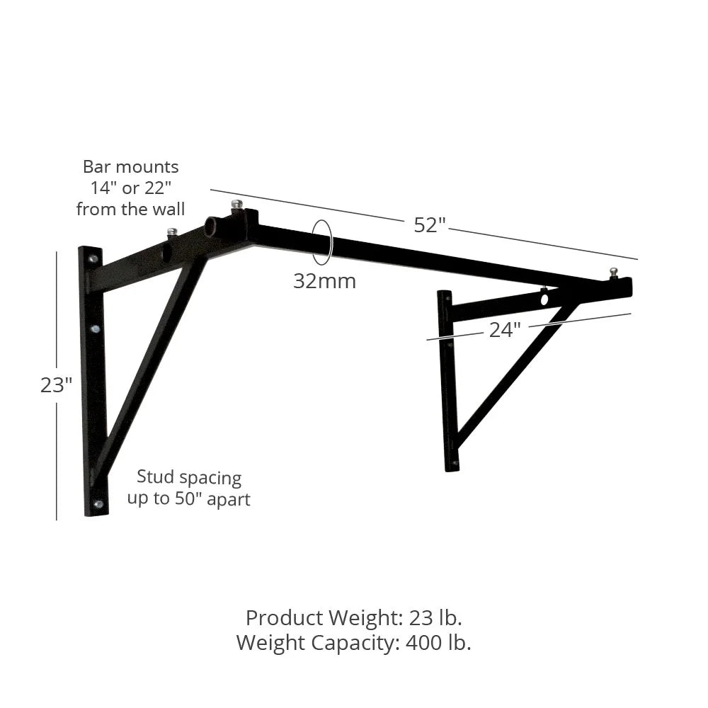 or or Pull Rated Fitness Garage Wall Bar, Wall, Adjustable 22" Workout Upper 52" Mounted Depth Up Workout Station, From Body Chin 14" Gym Home Training Titan LB, Up 400