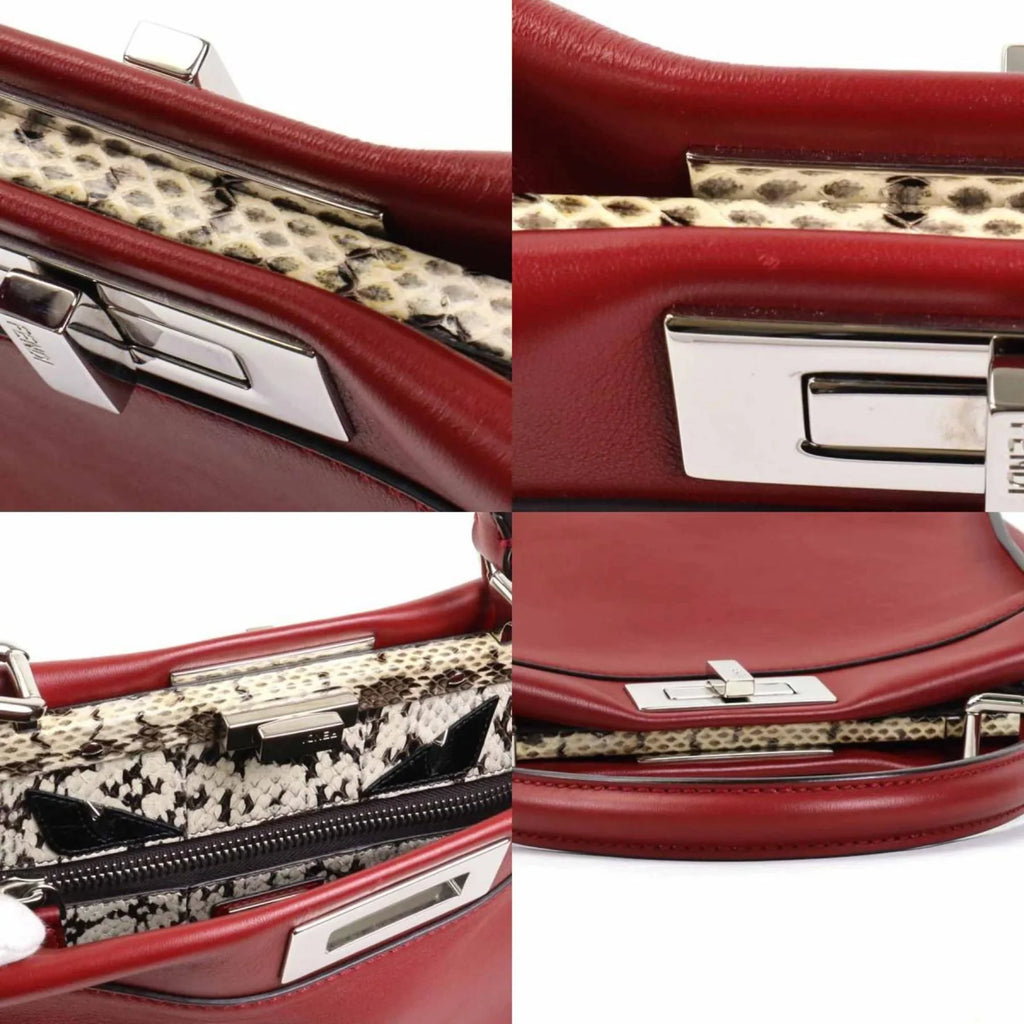 Fendi Women's Bag FENDI Red Dark Handbag Silver Shoulder Leather Peekaboo (Good) Pre-Owned