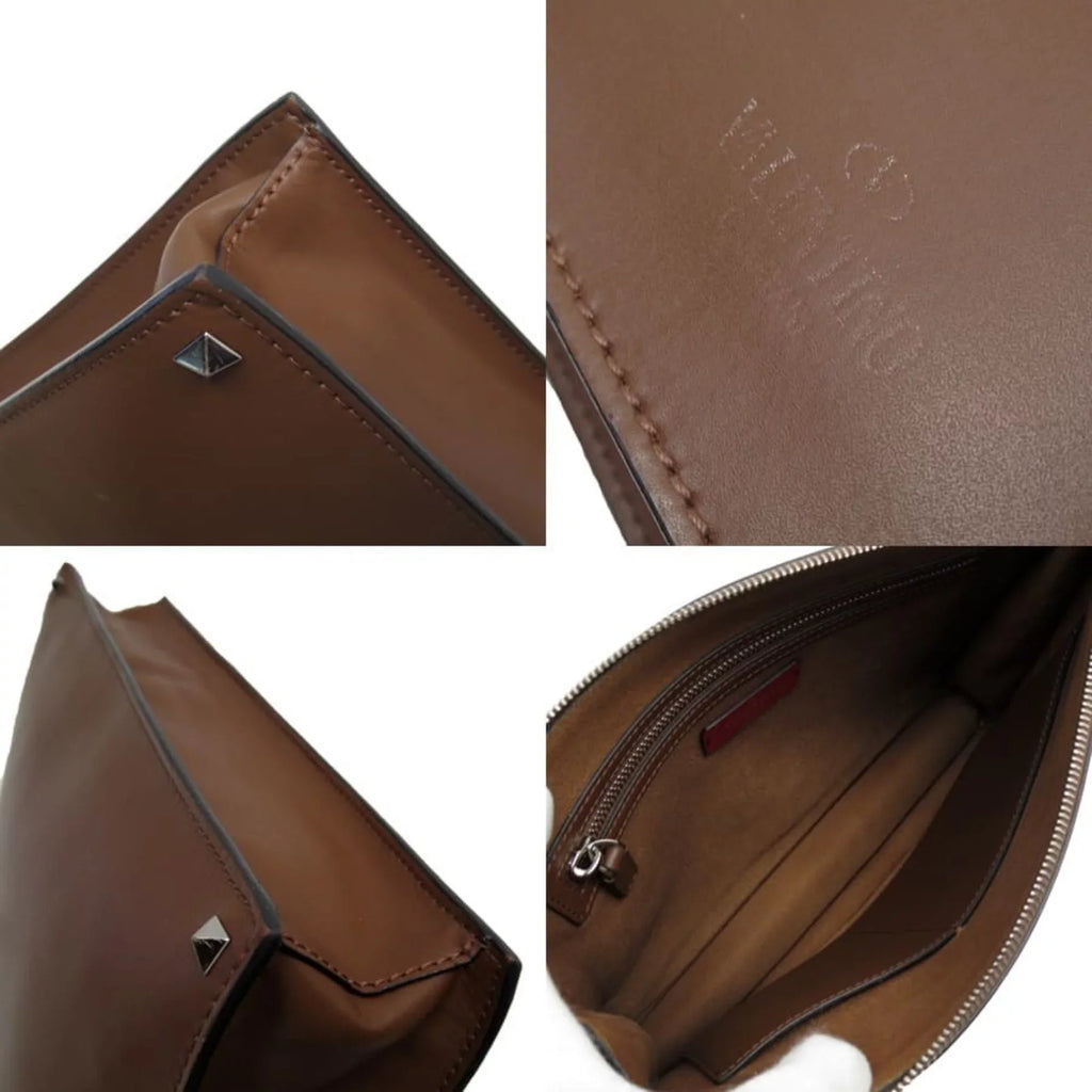 Valentino x studs clutch VALENTINO Garavani bag brown (Good) GARAVANI Pre-Owned leather