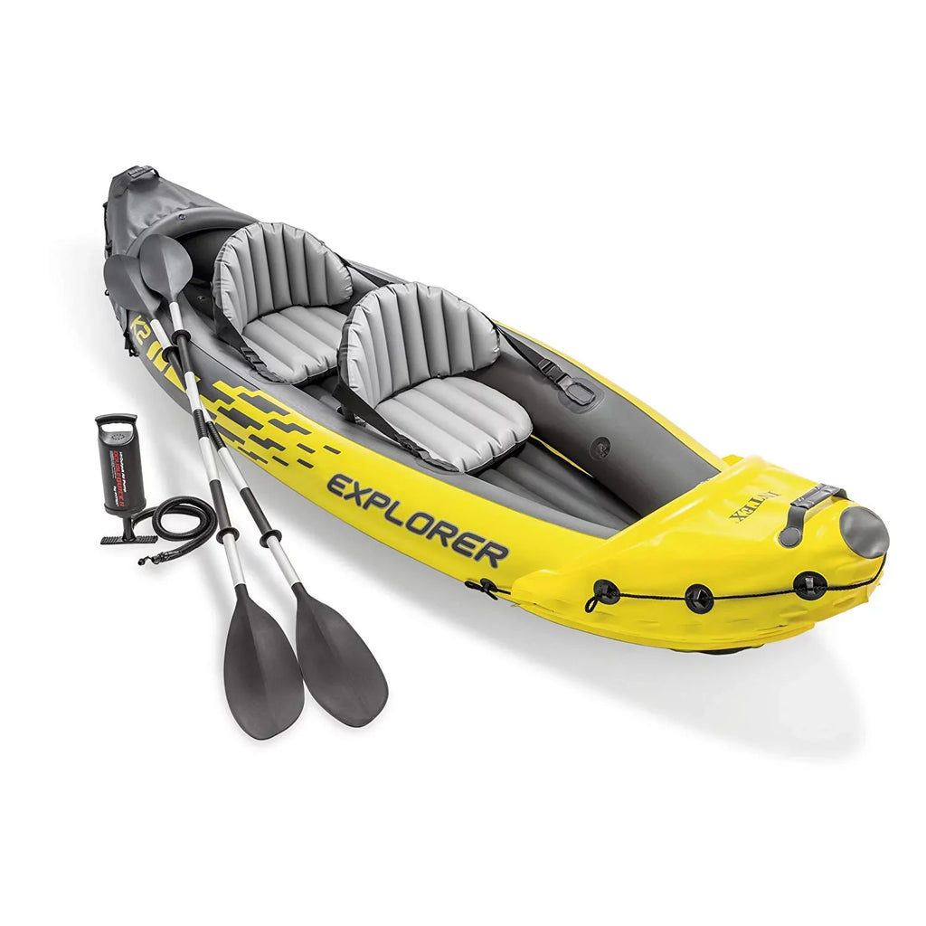 Pack) Set Person Inflatable Kayak Air (3 and K2 Pump, Explorer Yellow Intex 2