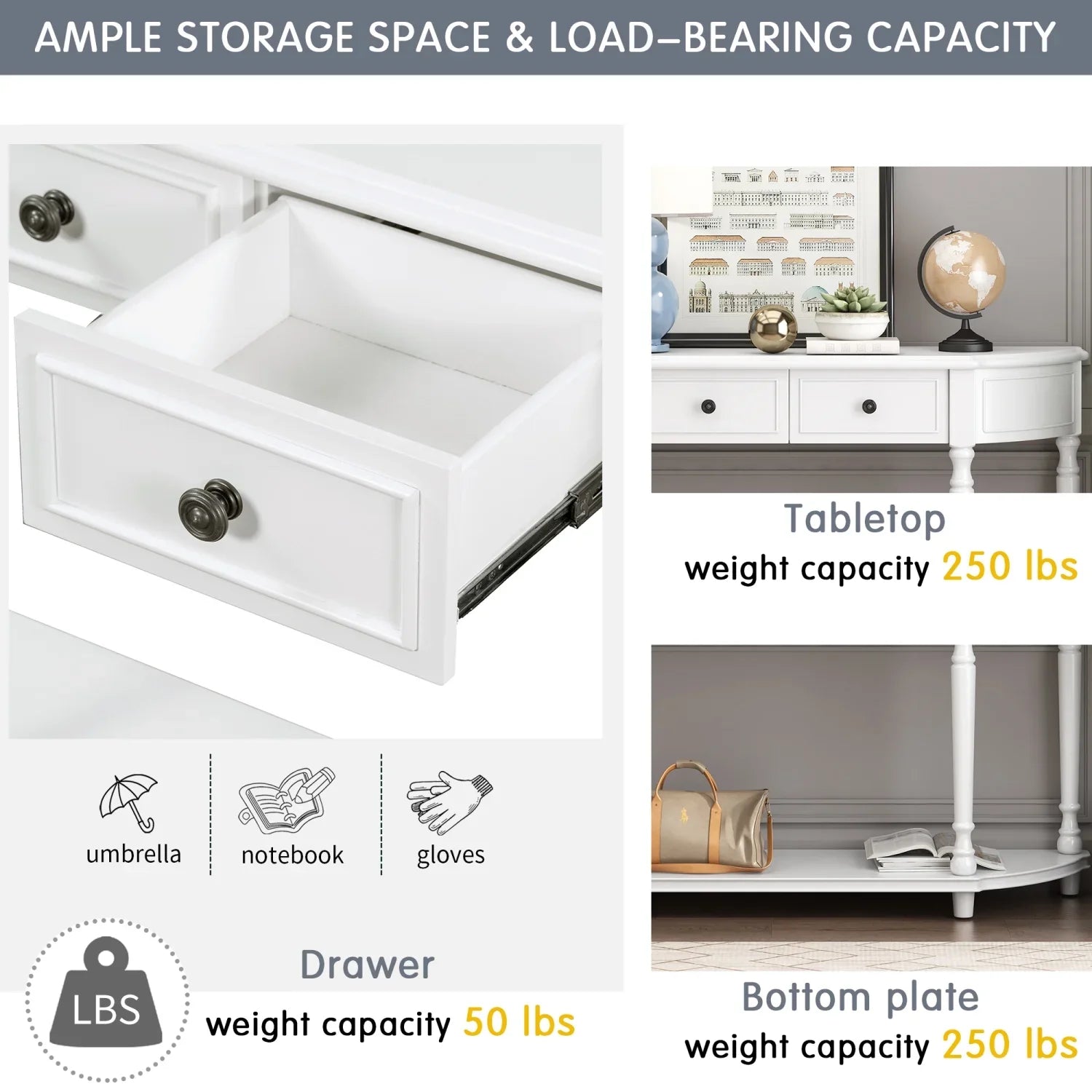 (White Curved Console Wooden Drawers Design design Frame Table WF298768AAK) and Top SKU Circular Solid OLD Shelf Retro Open Legs Two with TREXM