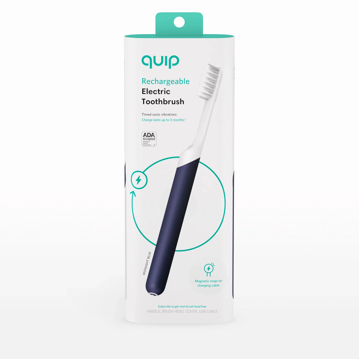 Full Midnight Electric Head, Rechargeable Adult Quip Toothbrush