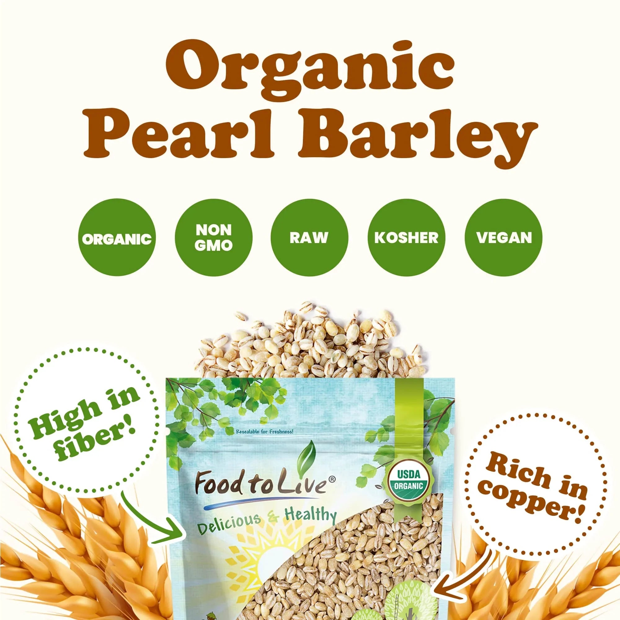 Non-GMO, Food Live Organic Pounds Pearl — by 15 Barley, to — Vegan Raw, Kosher,