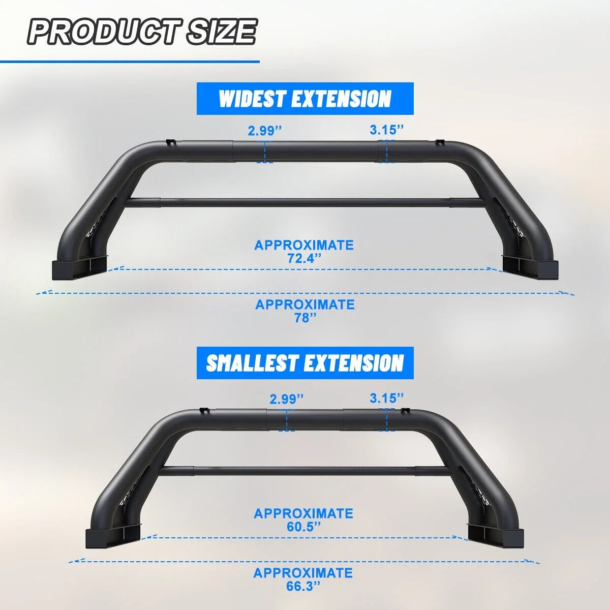 Bed Truck Bar Bar Rack For 2019-2023 Fit Chase Ranger Sport Roll Adjustable 62.9-74.7"