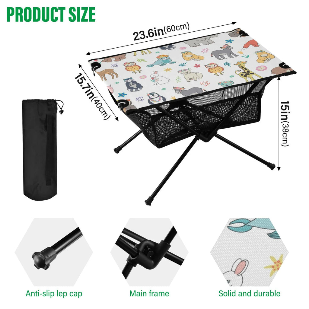 Elephant Beach with Giraffe Table Bear exterior Table Travel Portable Table Fox Camping for Bag Fishing Folding Storage Compact Picnic BBQ Cartoon