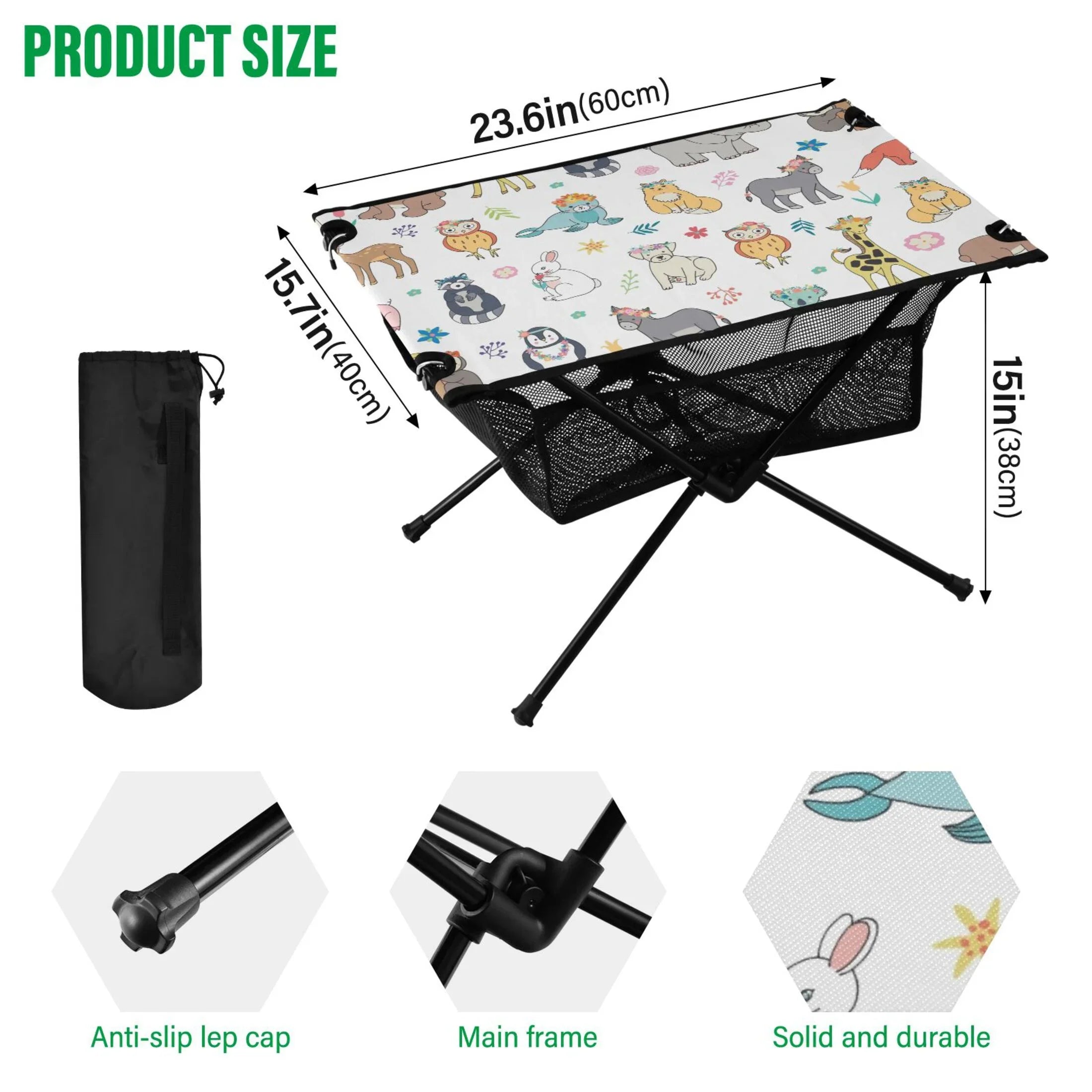 Elephant Beach with Giraffe Table Bear exterior Table Travel Portable Table Fox Camping for Bag Fishing Folding Storage Compact Picnic BBQ Cartoon