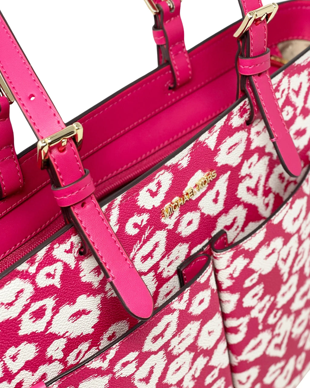 Coated Pink (Electric Double Printed Medium Canvas Pocket Kors Jet Tote Michael Multi) Set Travel Women's
